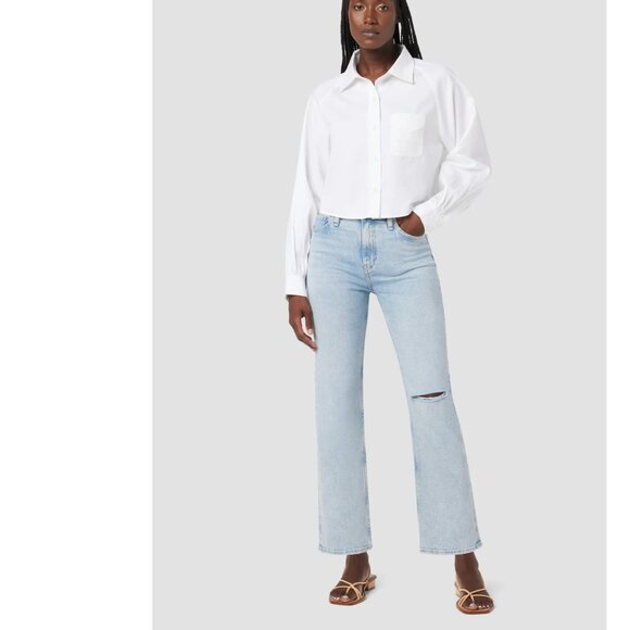 Hudson Remi High-Rise Straight Ankle Jean - Light Wash Distressed Wide Leg Pants - Picture 4 of 9